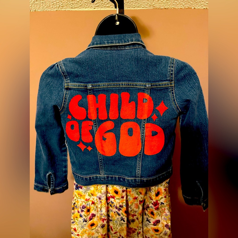 Child of God size M(7-8) Girls custom Jean jacket